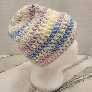 Pastel / Off-white Crocheted Slouch Hat Beanie Comfy Cozy Casual